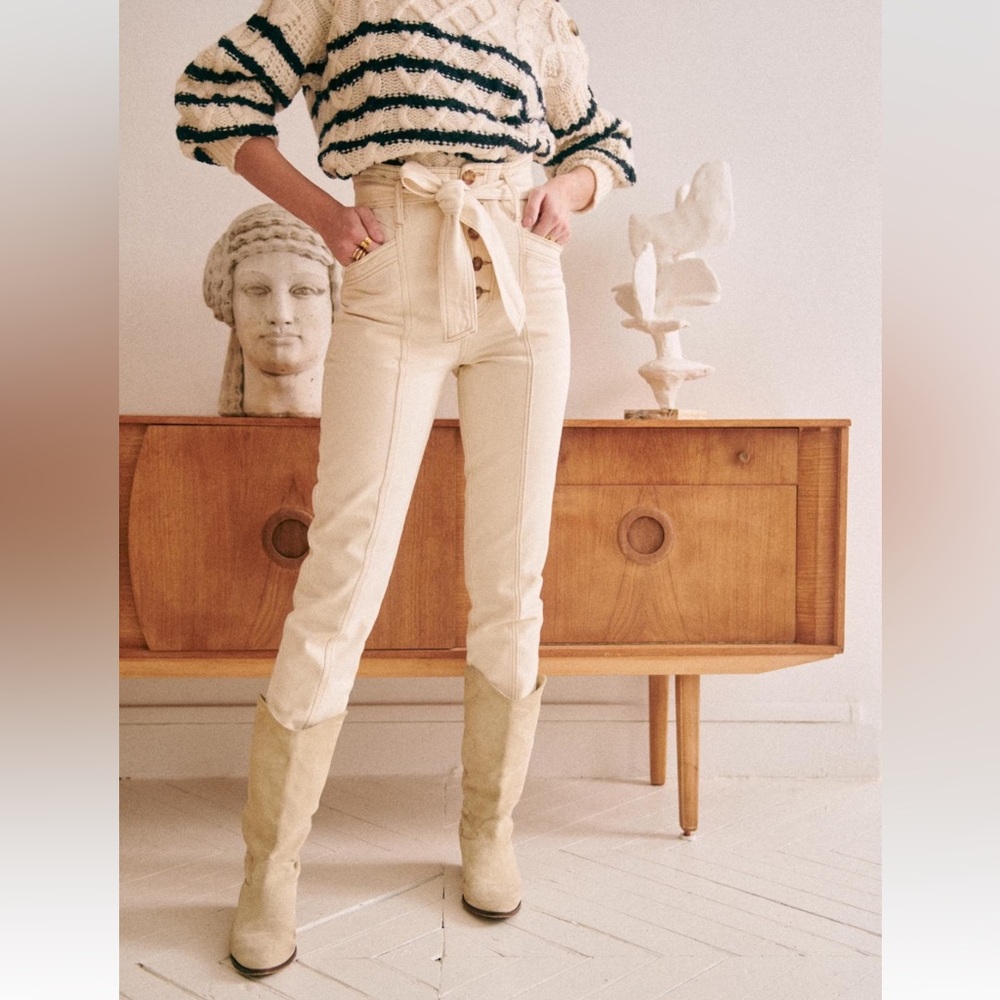 NWT Sezane Maxime Trousers - High-Waist Ecru Button-Front Women’s Jeans - size4